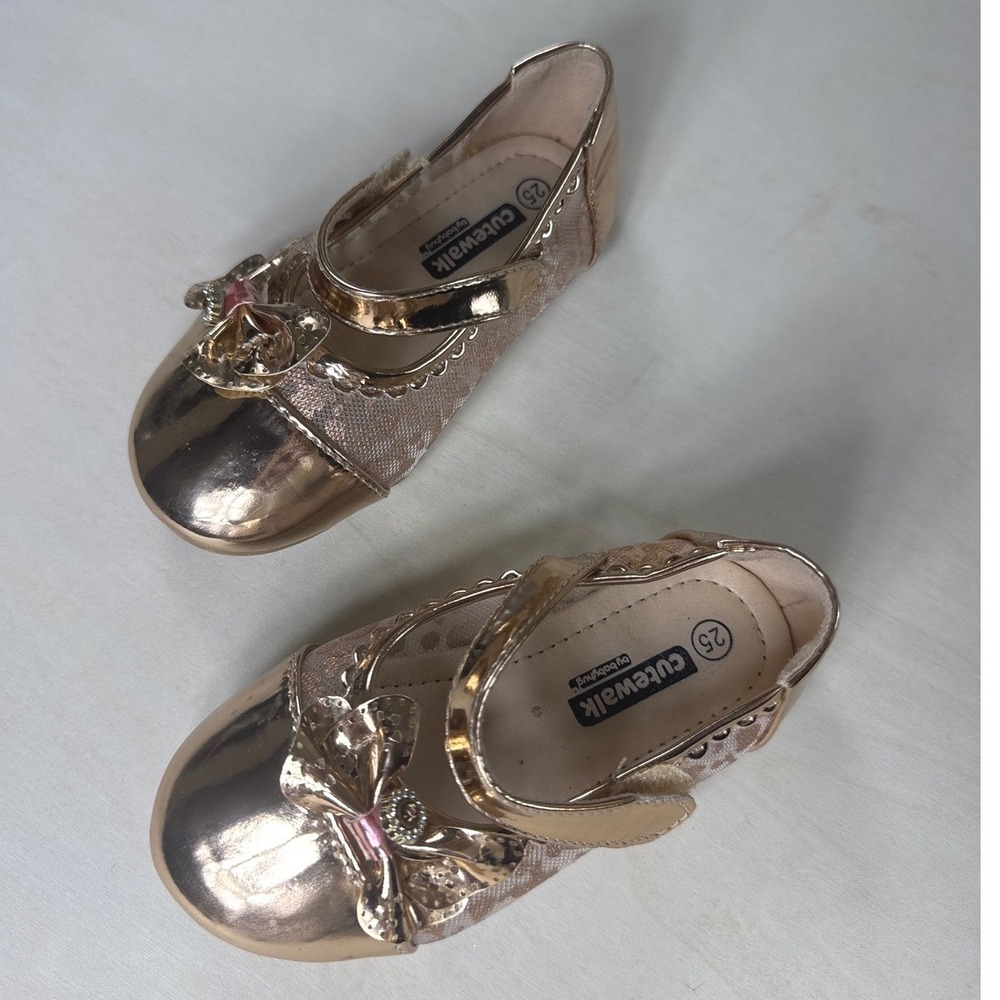 Cutewalk by Babyhug Rose Gold Metallic Mary Jane Dress Shoes Bow Detail 25